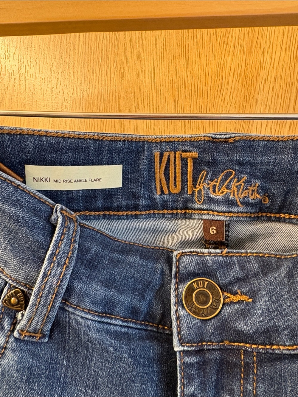 Kut from the Kloth Dark Blue Flare Jeans with Raw Hem - Picture 2 of 3